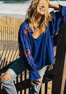 Free People Lita Embroidered Cutout Top